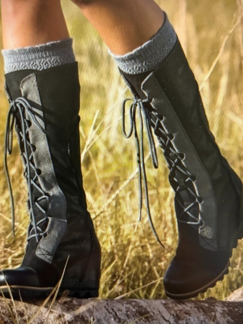 Sorel Cate the Great Wedge Lace Up Moto Rare Black Grey Gray Knee High Boots 7